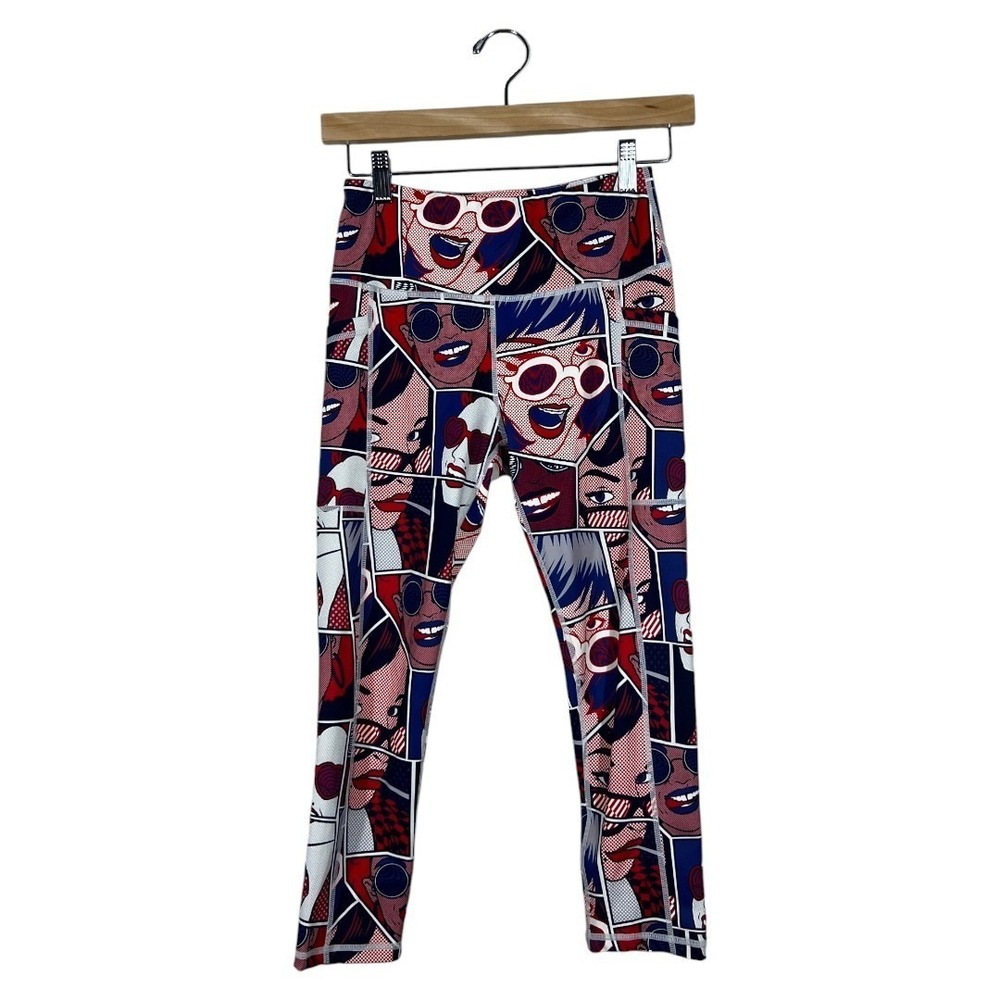 Constantly Varied Gear Pop Art Comic Print Crop Capri Leggings Red Blue Size XS - Picture 2 of 6